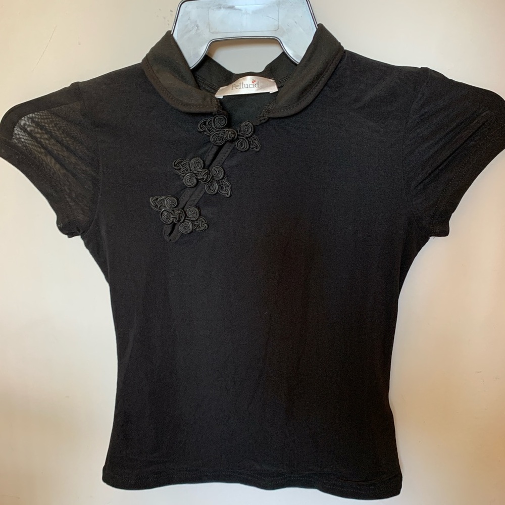 Beautiful Black Elegant Tshirt 💫 Pellucid - Mesh small Sleeve - Flower Details 🖤